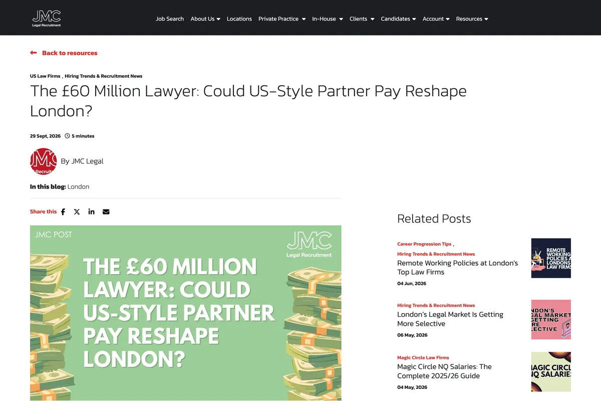 Opening of JMC Legal’s article ‘The £60 Million Lawyer’